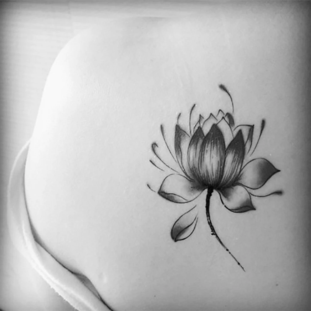 Nero Impermeabile Fiore Di Loto Adesivi Donne Tatuaggio Fiore Di Loto Autoadesivi Provvisori Del Tatuaggio Temporaneo Body Art