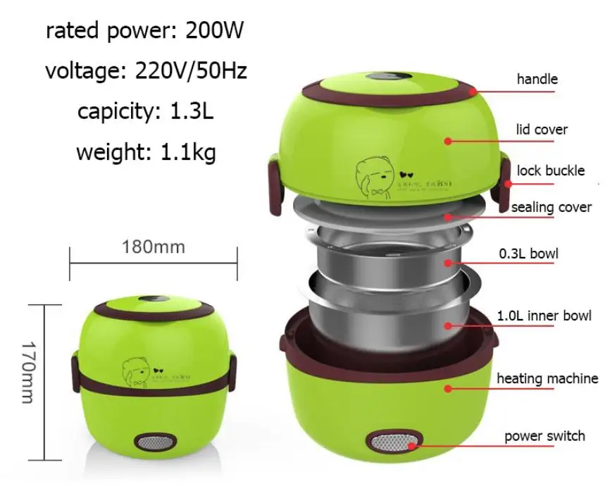 Мини-рисоварка с изоляцией Подогрев Электрический Ланч-бокс 2 слоя портативный Пароварка многофункциональный автоматический контейнер для еды