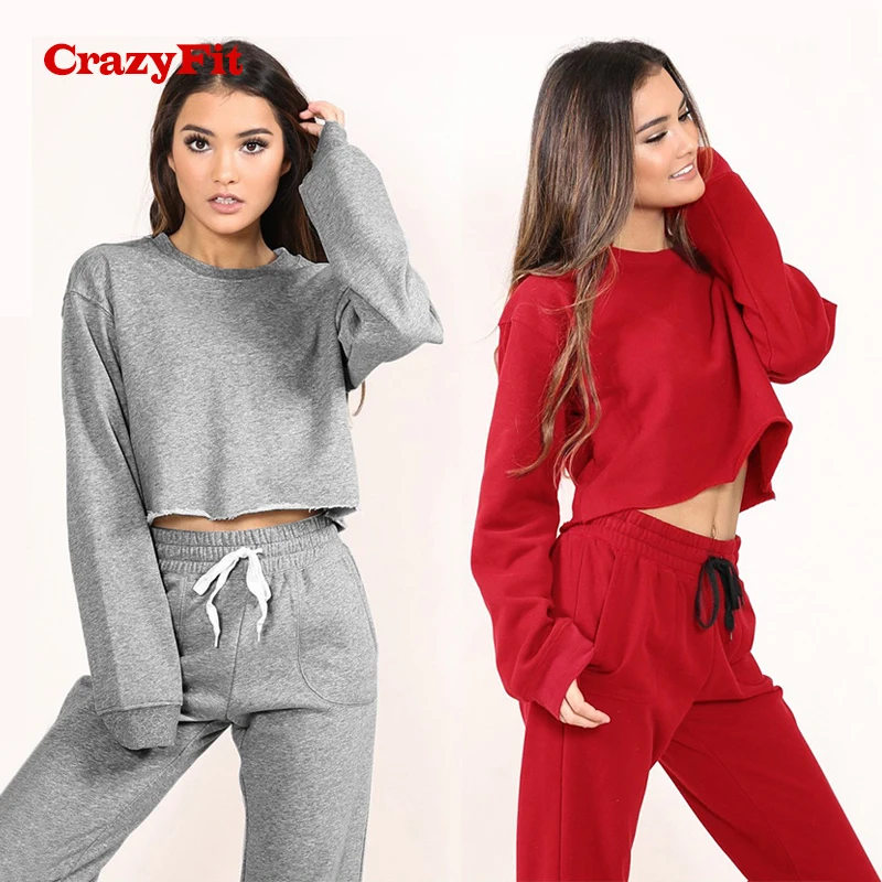 Женский спортивный костюм CrazyFit серый и красный комплект из 2 предметов с длинным