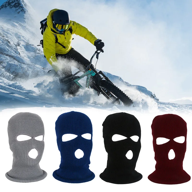 

3 Hole Knit Motorcycle Balaclava Mask Full Face Cap Outdoor Winter Sports Cold Protection for Ski Bicycle Riding Windproof