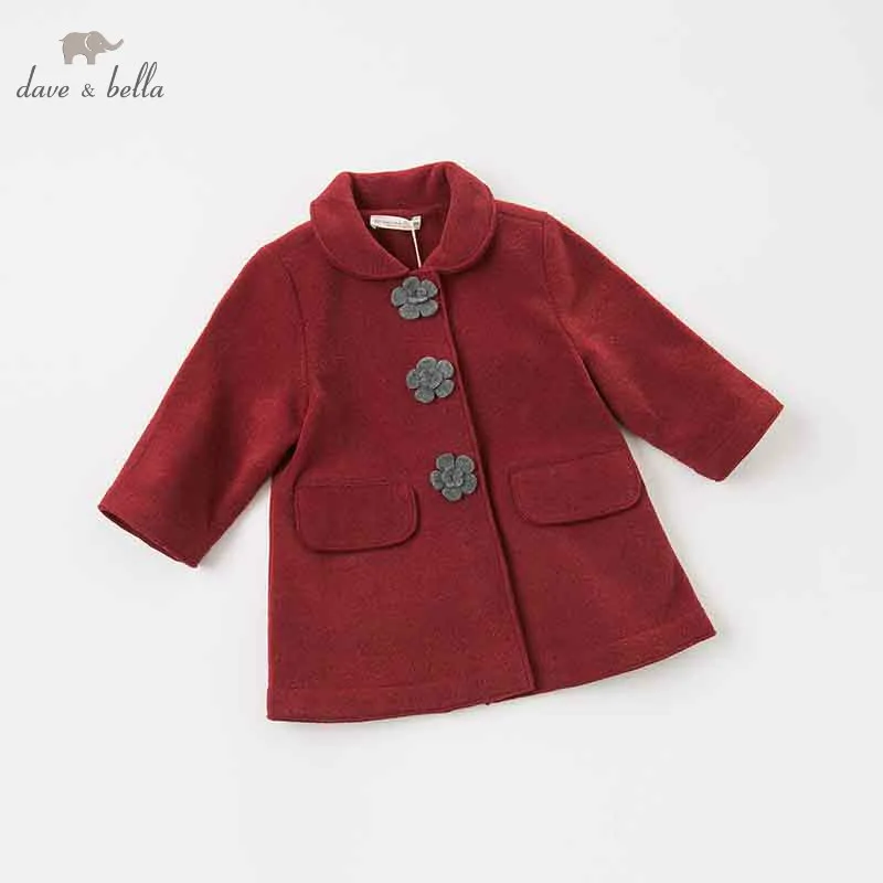 

Dave Bella Autumn Winter Baby Girl Lovely Jacket Children Fashion Outerwear Kids Navy Wine Coat DB8893