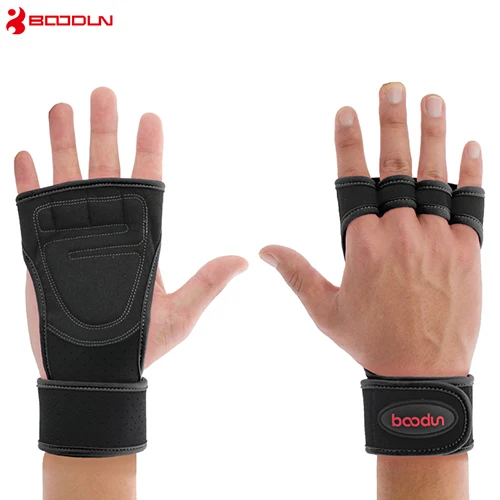 Спортивные перчатки Boodun для тяжелой атлетики, для тренажерного зала, мужские Перчатки для фитнеса на запястье, перчатки с полупальцами, гантели, поднимаемые горизонтальные перчатки для ухода за ладонями, женские перчатки - Цвет: Black