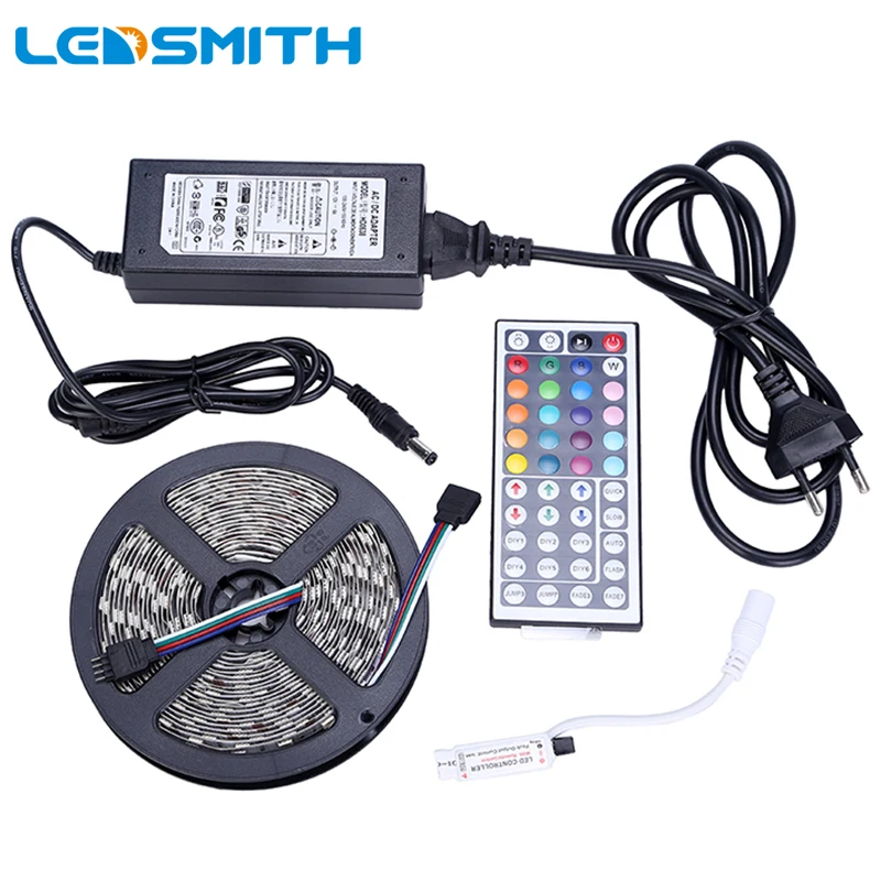 

5050 RGB lights Waterproof IP65 LED Strips 5M 60 leds/M 44keys Remote controller 12V 6A Power supply with EU/AU/UK/US plug