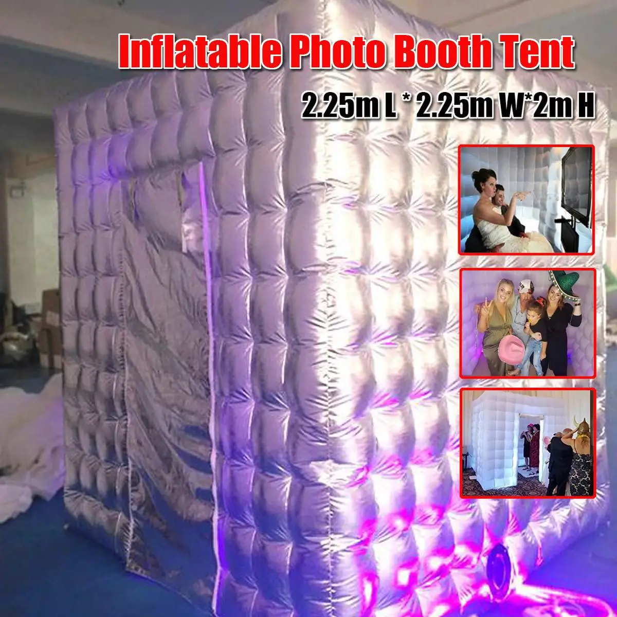 

New Inflatable Photo Booth Tent LED Box Props for Wedding Birthday Party Exhibition Photography Studio 2.25m * 2.25m*2m