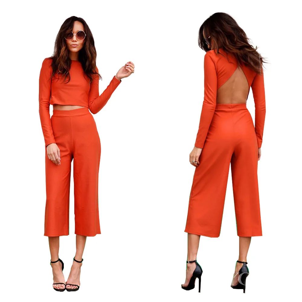 orange 2 set jumpsuit autumn sleeve crop top calf length wide leg playsuit orange 2 set jumpsuit autumn sleeve crop top calf length wide leg playsuit