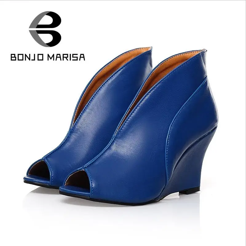 

BONJOMARISA Plus Size 34-43 Fashion Design Women Pumps Slip On High Heel Wedge Shoes Round Toe Open Toe Pumps Shoes Woman