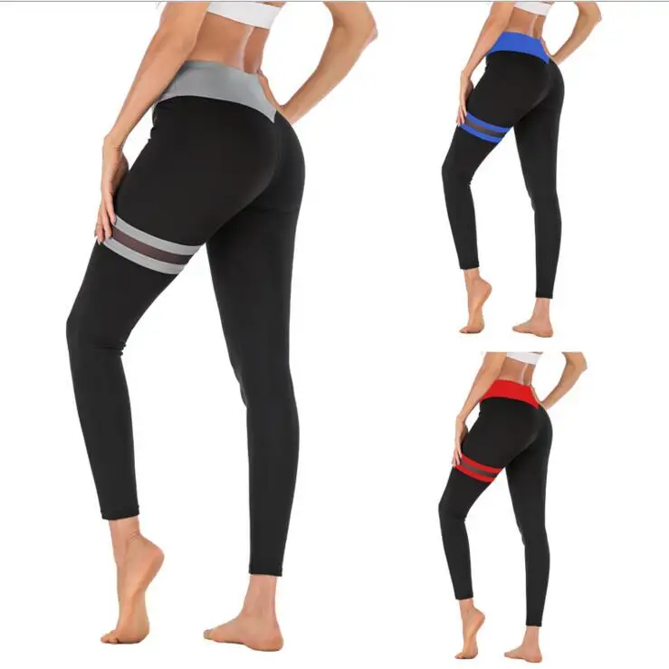 

Plus Size Women Patchwork Color High Waist Slimming Elastic Sexy Hip Breathable Push Up Workout Jogger Leggings Streetwear Pants