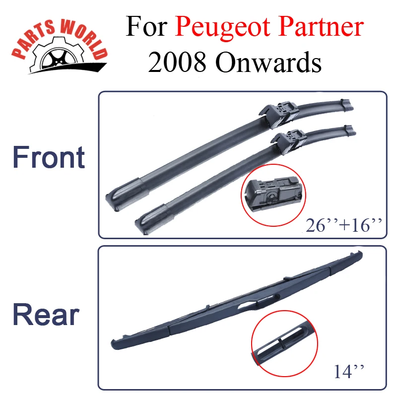 Front And Rear Wiper Blades For Peugeot Partner 2008 2016 Windscreen