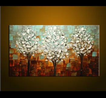 

Hand-painted Palette knife Oil Painting Thick Paint White Tree Painting Modern Home Art Canvas Wall Living Room Decor Picture