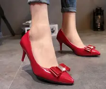 Mode Sexy High Heels Frauen Bogen Dünne Ferse Schuhe Bowtie Spitzschuh High Heels Slip-on Lackleder Jäten nachtclubs Schuhe