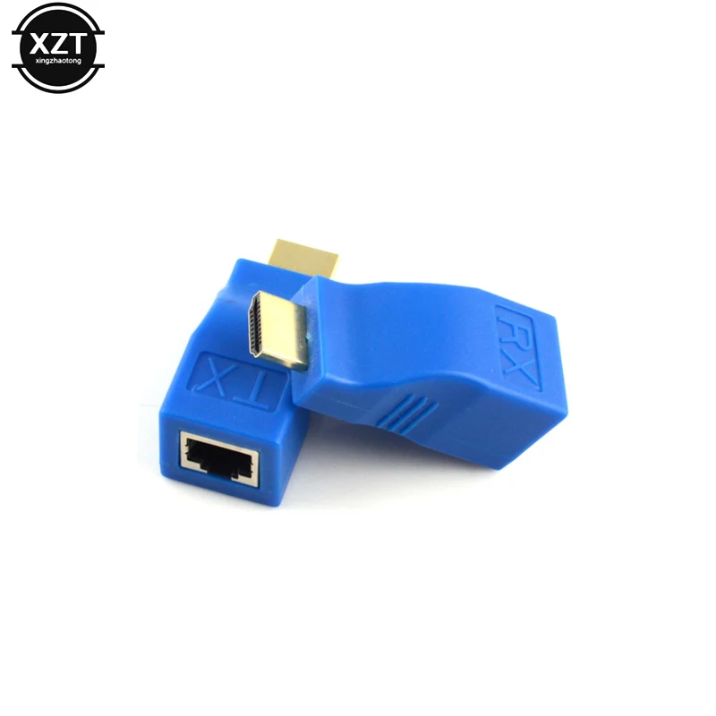 

2pcs/Pair 1080P HDMI Extender to RJ45 30m Over Cat 5e/6 Network LAN Ethernet Signal Amplification Adapter Blue For TV Projector