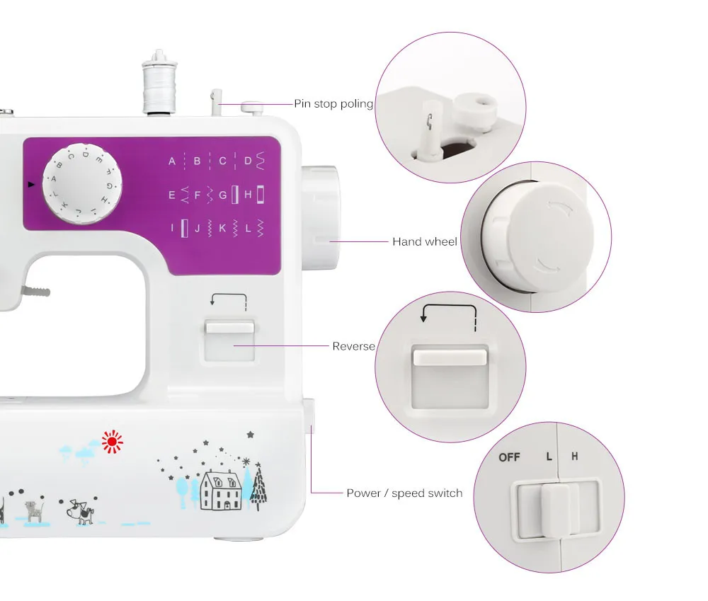 Мини бытовая швейная машина с 12 различными стежками EU/US Plug Регулируемая скорость USB разъем 3 цвета швейная машина для дома