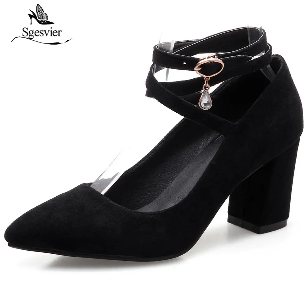 Женские туфли лодочки с ремешком на щиколотке толстом каблуке|pointed toe|black womens