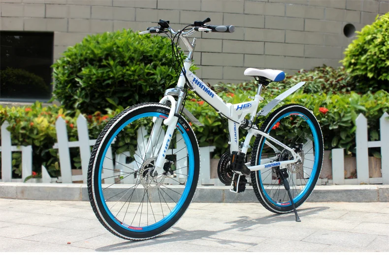 Excellent Freeshipping Folding mountain bike 24 inch 26 inch double disc brakes double shock 21 speed students adult men and women cycling 32