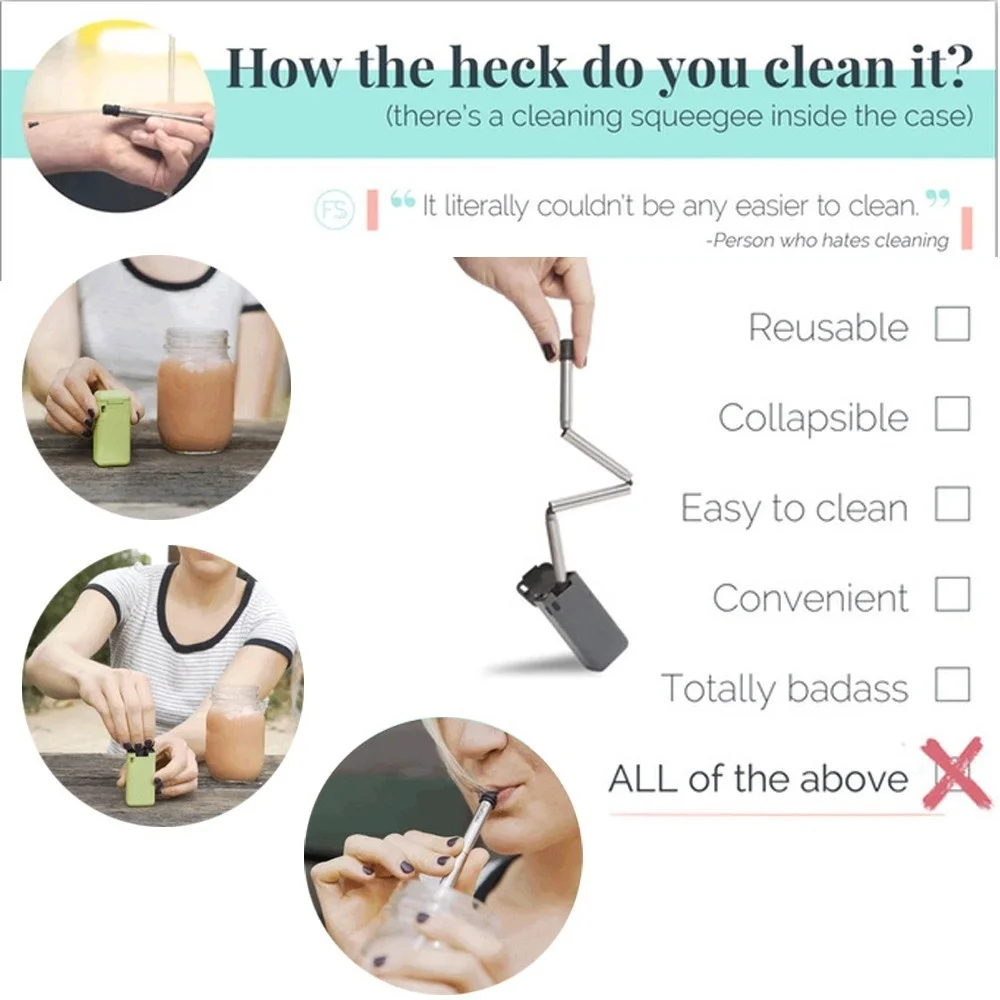 Foldable Straw Collapsible Reusable Final Straw Stainless Portable Outdoor Drinking Tool with Cleaning Brush for Drop Shipping Foldable Straw Collapsible Reusable Final Straw Stainless Portable Outdoor Drinking Tool with Cleaning Brush for Drop Shipping