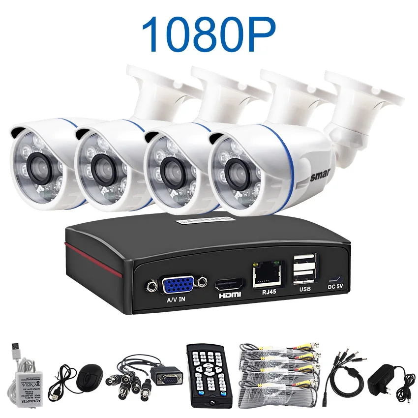 Smhd 4CH 1080N 5в1 AHD DVR комплект 2MP CCTV система 720 P/1080 P Крытая наружная Водонепроницаемая цилиндрическая камера комплект видеонаблюдения - Цвет: Белый