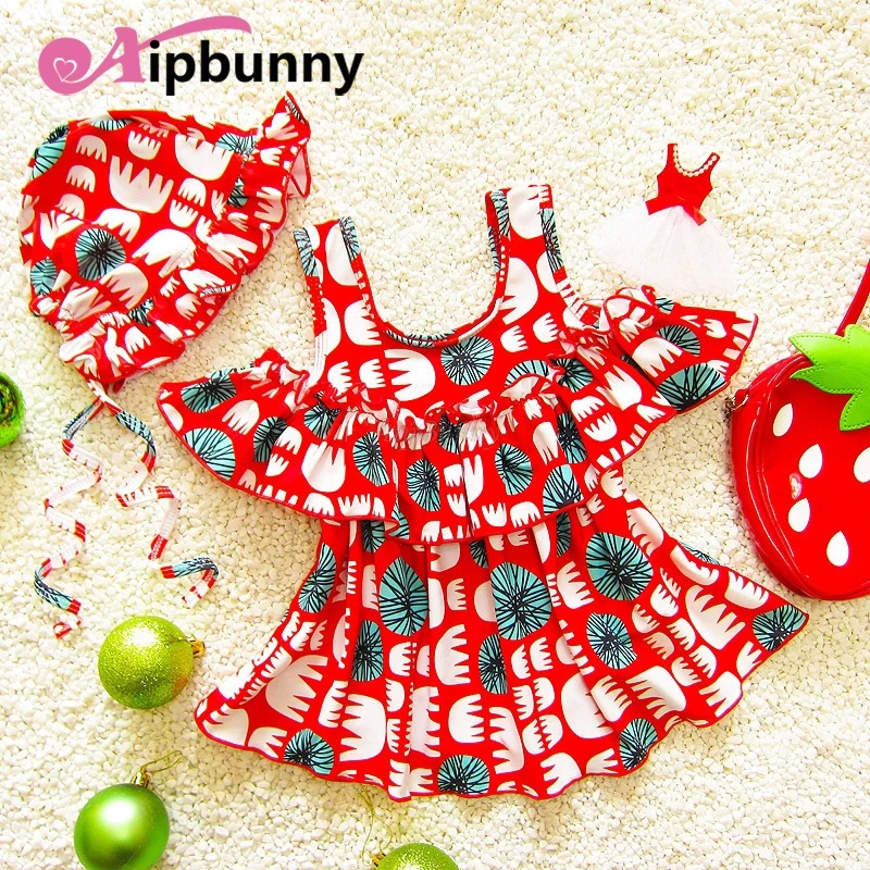 

AtejiFey Lovely Summer Girls Kids Baby Bikini Suit Flare Sleeve Patchwork Swimsuit Rainforest printing Swimwear Bathing oufits