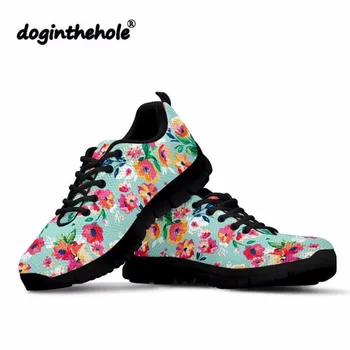 

doginthehole Women Floral Sneakers for Teenager Flower Printing Preppy Style Flat Shoes Feminine Casual Flats Girls Footwear