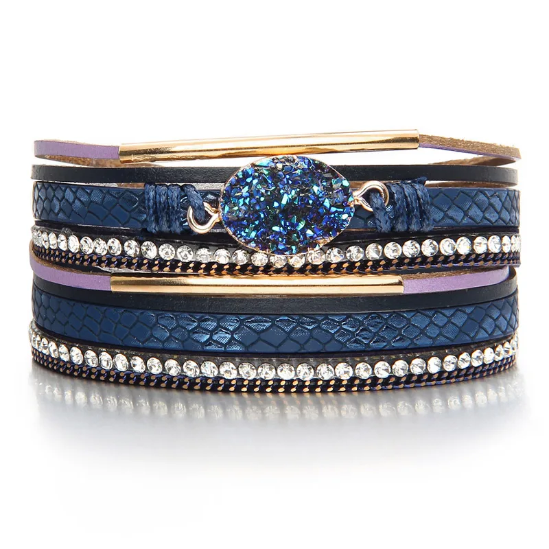 

Fashion Multilayer Leather Bracelet Bangle Woman Vintage Charm Pendant Natual Stone Bracelets 2019 Pulseira Jewelry Dropship New