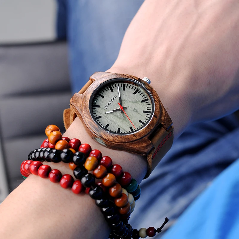 BOBO BIRD Q05 Men Quartz Watch Unique Zebrawood and Resin Conbined Case Wooden Wristwatch