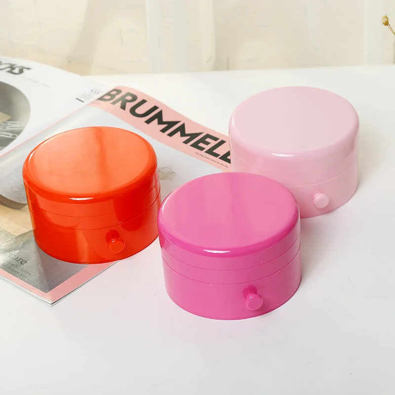

LF Sxsounai Creative Round Portable Double Deck Jewelry Storage Box Fashion Simple Mini Candy Color Home Travel Headwear Box