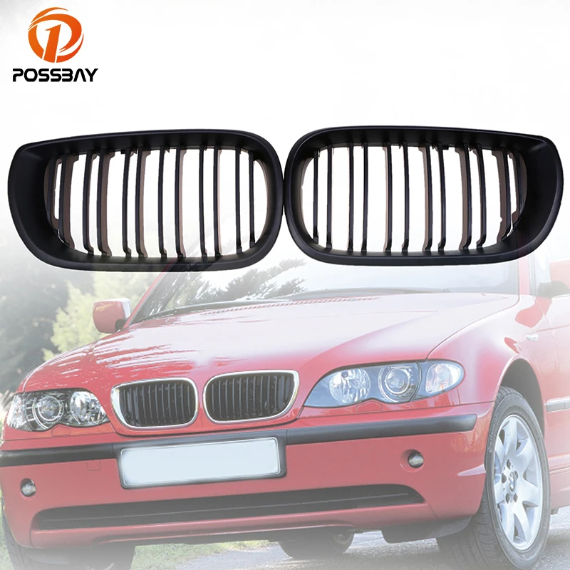 

POSSBAY Front Grille Grill Double Lines Matte Black Grilles for BMW 3 Series E46 320i/325i/330i/316i Touring 2001-2006 Facelift