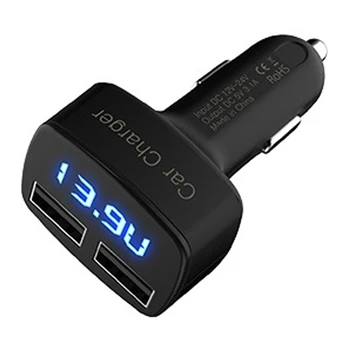 

New Arrival Dual USB Car Charger Voltmeter Volt Current Temperature Meters Digital Monitor Display Portable Car Voltage Tester