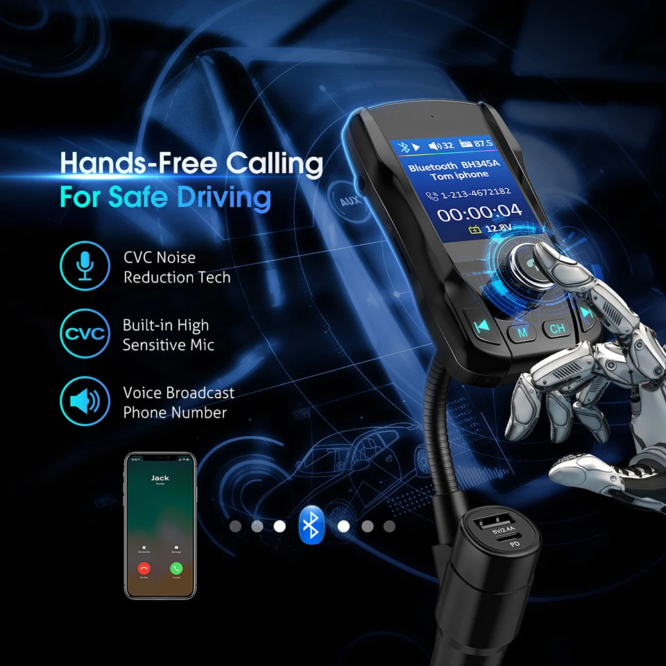 Mpow BH345 Bluetooth Transmitter Wireless Radio Adapter Handsfree Calling Car Kit (3)