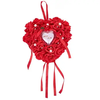 

Red Romantic Rose Wedding Ring Box Rose Heart Favors Wedding Ring Pillow with Elegant Satin Flora Jewelry Case Wedding Accesso