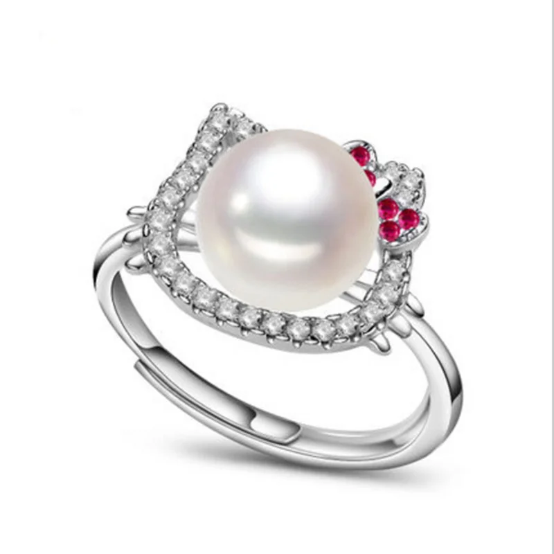 2017 fashion pearl jewelry natural freshwater hello kitty pearl ring wedding rings 925 sterling silver rings - Hello Kitty Wedding Ring 2017 fashion pearl jewelry natural freshwater hello kitty pearl ring wedding rings 925 sterling silver rings - Hello Kitty Wedding Ring