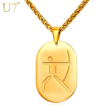 

U7 New Stainless Steel Men Necklace Archery Bows Games Sporty Women Jewelry Gold Color Dog Tags Necklace Gift P148