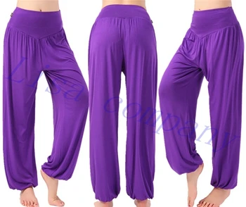 Женские Штаны Для Йоги размера плюс, Леггинсы для йоги, цветные шаровары для танцев, йоги, тайчи, длинные штаны, Модальные штаны для йоги - Цвет: Фиолетовый