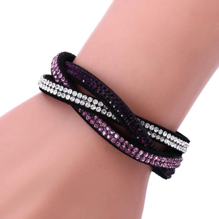 

New Velvet Rhinestone Bracelet Twist flowers Weave Leather Chakra Bracelets For Women Birthday Gifts Pulseras Wristband Jewelry