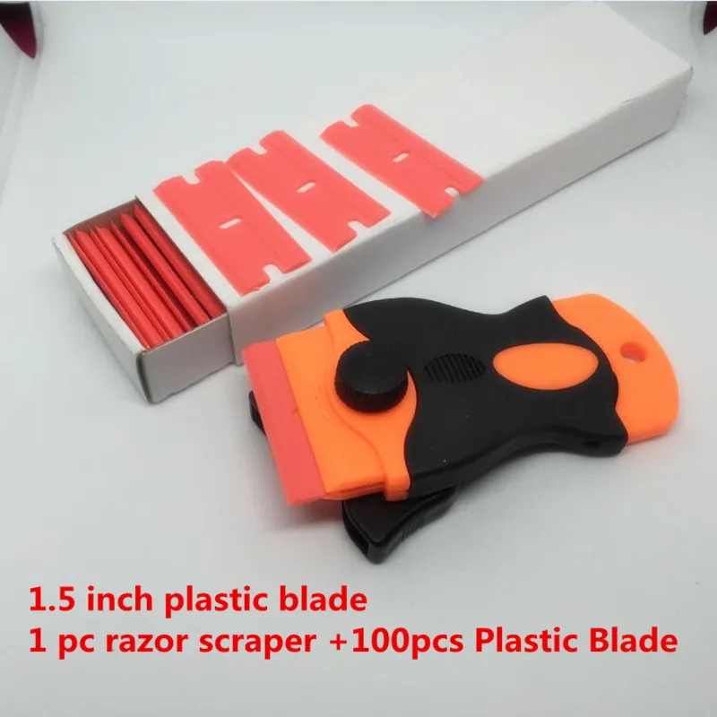 100pcs Plastic Razor Blades Car Glue Sticker Remove Razor Scraper Car