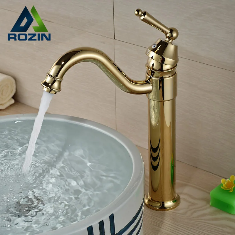 

Gold Finish Single Handle Bathroom Basin One Hole Faucets Deck Mounted Mixer Taps