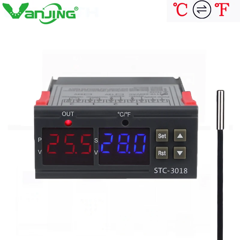STC-3018 12V 24V 220V Digital Temperature Controller C/F Thermostat 10A Relay Thermoregulator Heating Cooling Switch STC-3018 12V 24V 220V Digital Temperature Controller C/F Thermostat 10A Relay Thermoregulator Heating Cooling Switch