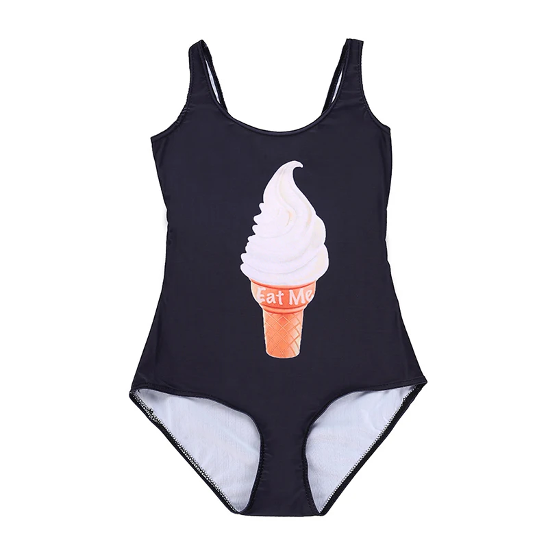 Woman One Piece High Cut Swimwear Cute And Cool Ice Cream Pattern Printing Female Summer Beach
