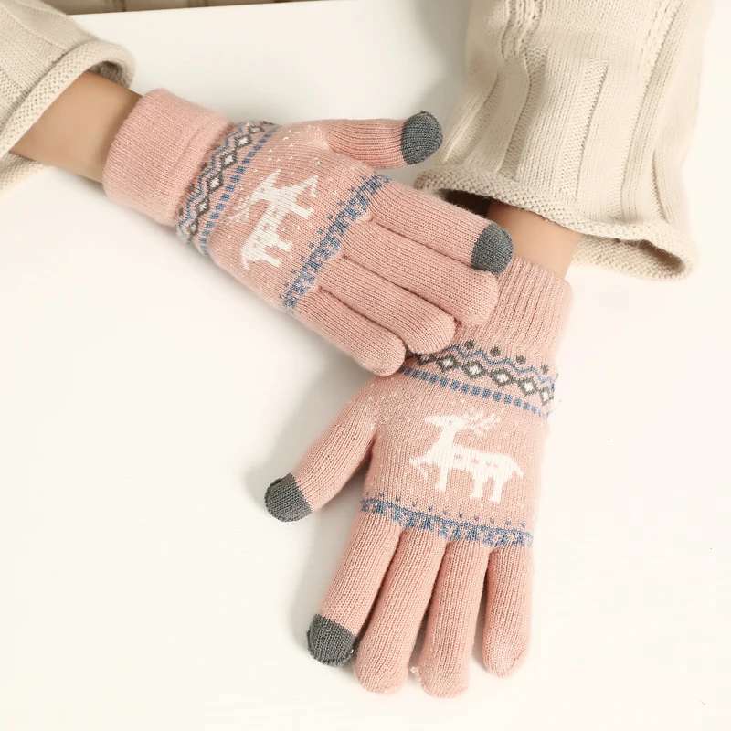 Зимние перчатки для сенсорного экрана для женщин и мужчин, теплые тянущиеся вязаные варежки из шерсти, женские вязаные перчатки