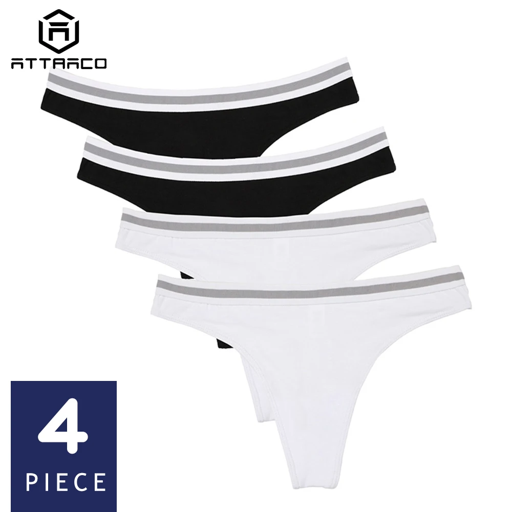

ATTRACO Women's Thong Underwear String Panties Tanga Briefs Cotton 4 Pack