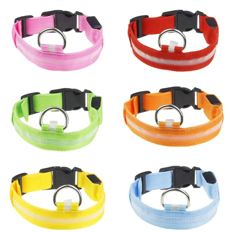 Gabkey Red Nylon Led Dog Night Safety Collar Flashing Light Up W Circular Pendant Collar Medium