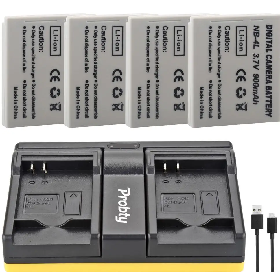 4battery and charger NB-4L Батарея+ Зарядное устройство зум-объектив для CANON PowerShot ELPH 300 HS IXUS 220 SD200 SD300 SD400 SD430 беспроводной SD450 SD600 SD630 SD75 - Цвет: 4battery and charger