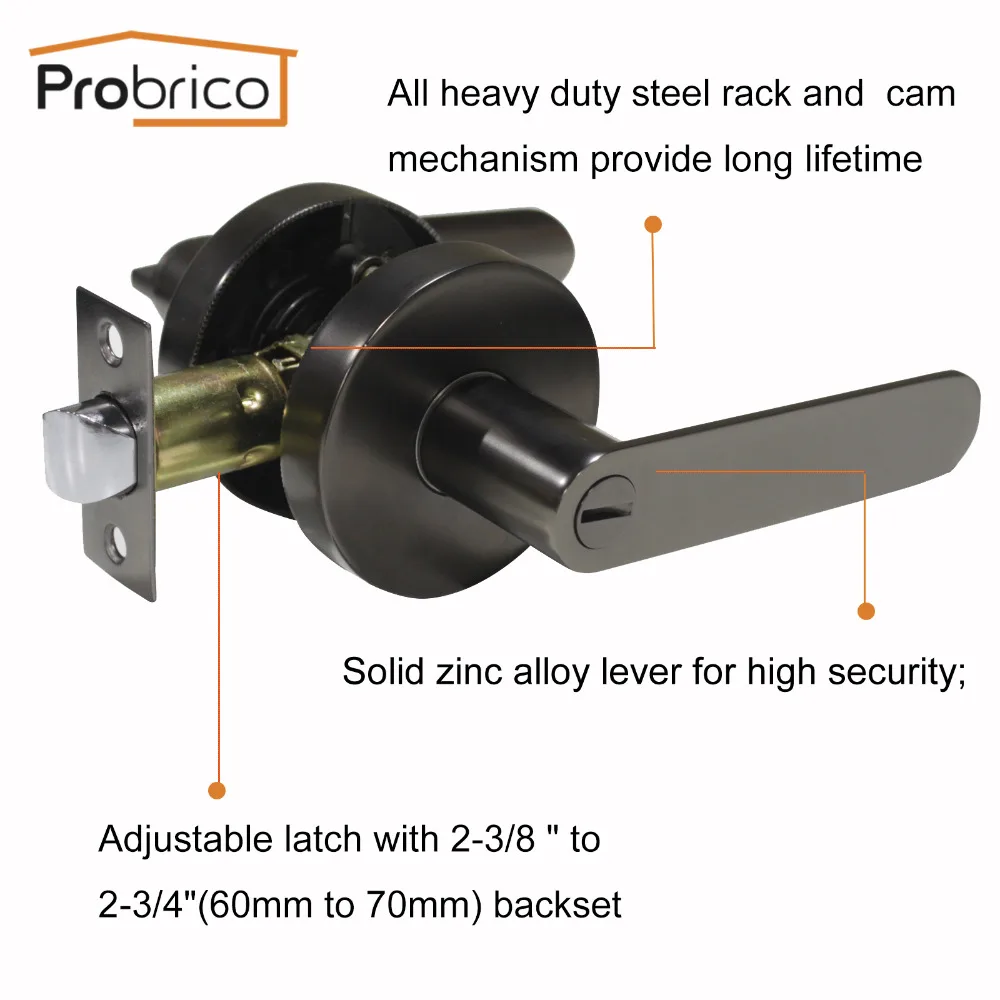  Probrico Interior door Handle Bedroom Door lock front back Lever with Lock cylinder Cold Grey door  - 32828247296