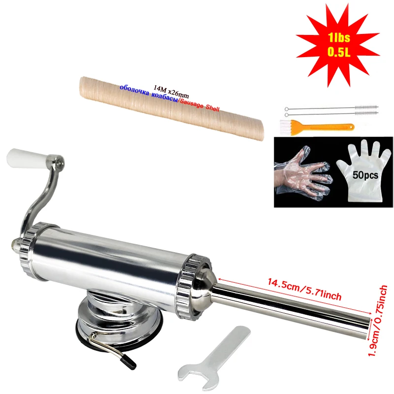 

Homemade Sausage Stuffer Filler Aluminum Manual Horizontal Sausage Meat Processor Tool Sausage Maker 10/12/15/19/31mm