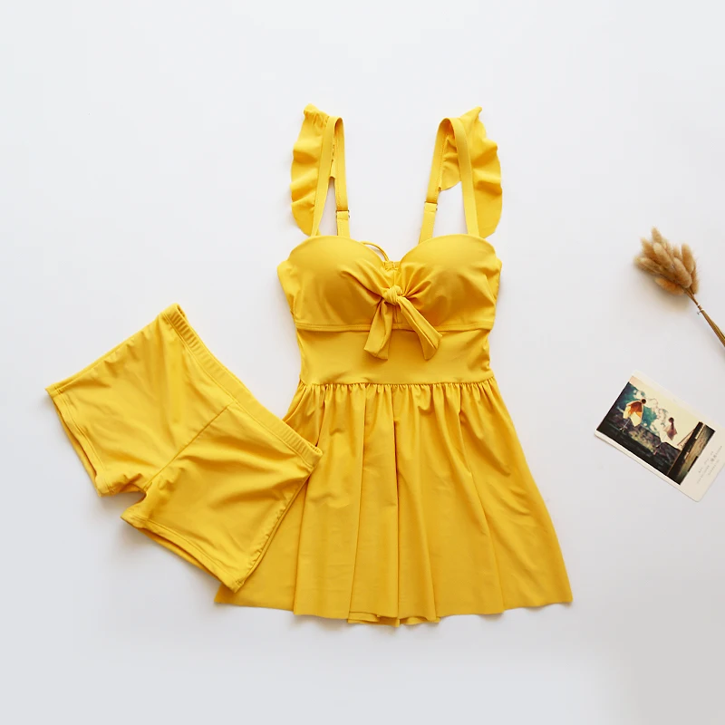 

Fragrant Wind Swimming Dresses Women's Skirts Small Chests Gather Conservative Flat Corner Swimming Dresses Women
