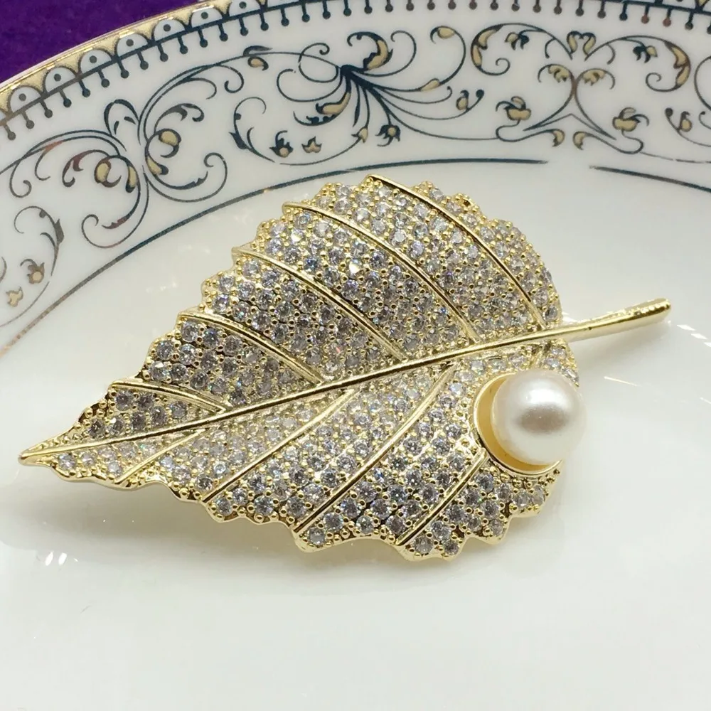 Листья циркониевая брошь женские золотые листья циркониевая брошь жемчуг и броши свадебные украшения