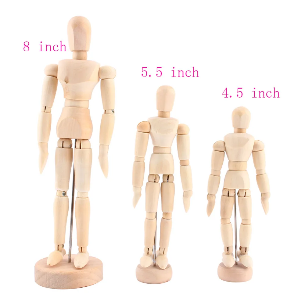 3 Pcs Manekin Kayu Mainan Kayu Boneka Kayu Manikin Art Sketsa