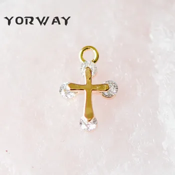 

10pcs/lot Tiny CZ Gold Cross Charms 13x9mm, Cubic Zirconia Brass Cross Pendants, Lead Nickel Free (GB-169)