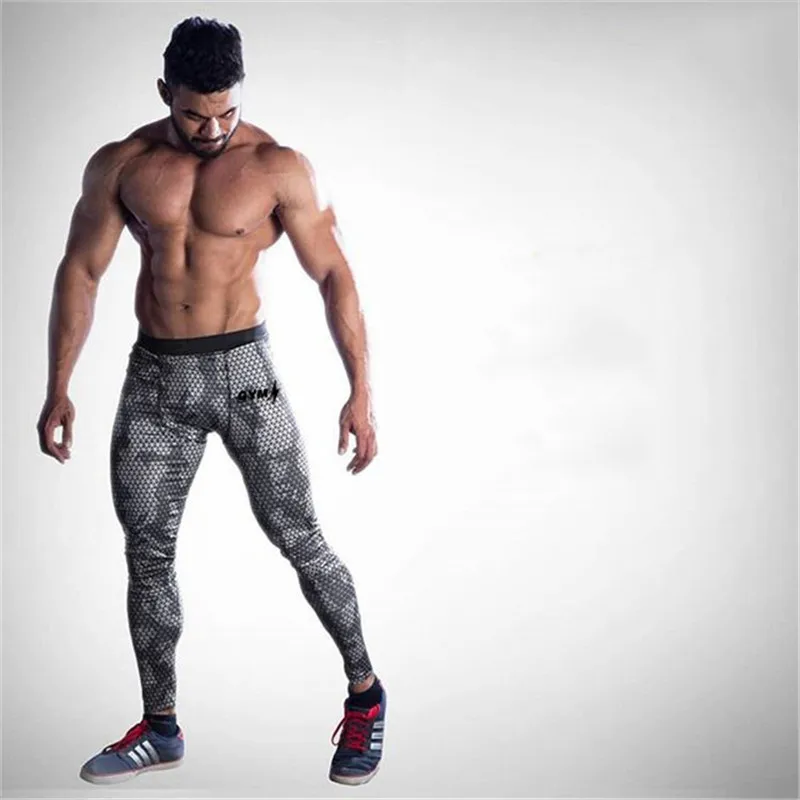 Новые мужские сжатия обтягивающие длинные брюки камуфляжные брюки джоггеры тонкий тренажерные залы Фитнес тренировки брюки