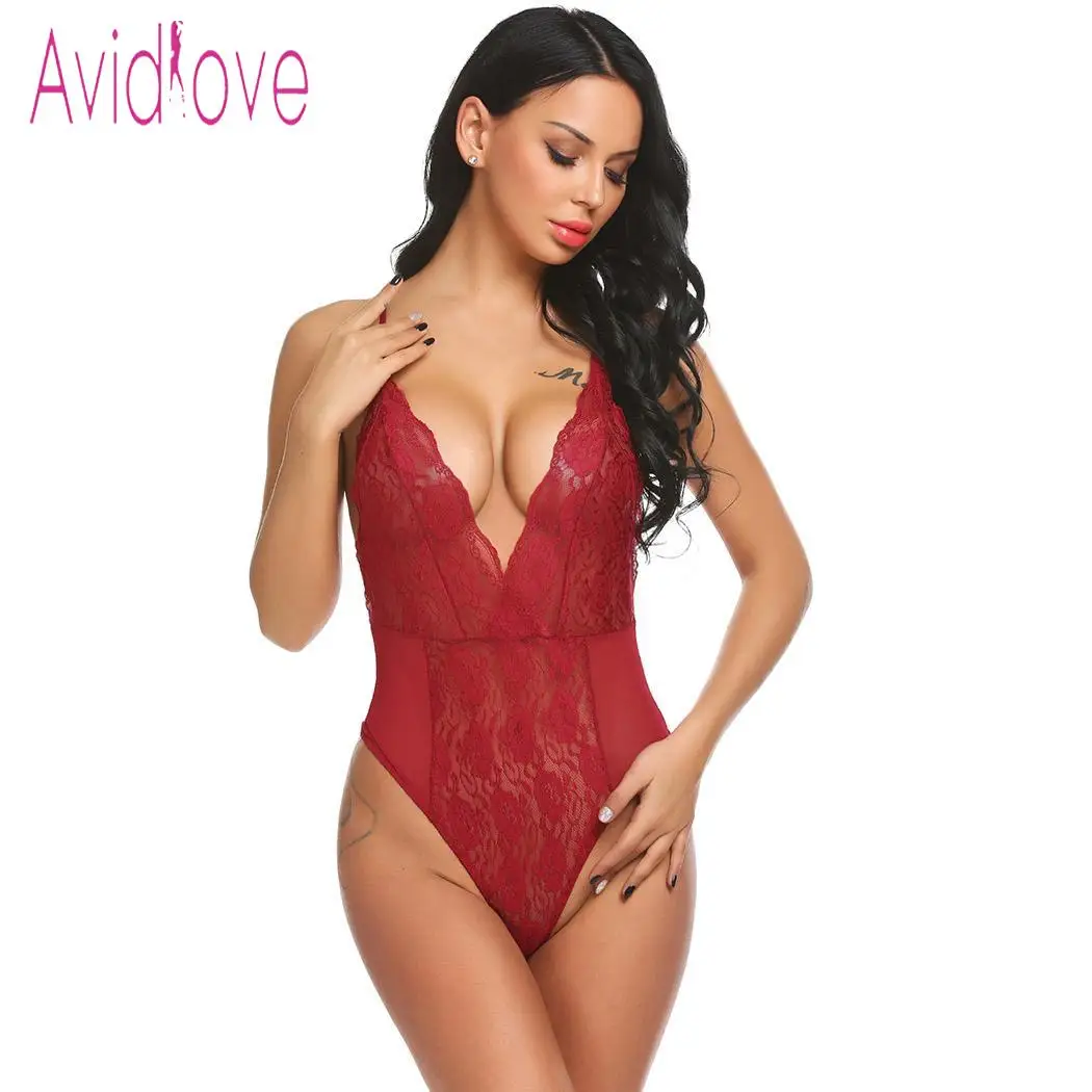 

Avidlove Women Bodystocking Sexy Costumes Pajamas Lace Patchwork Sexy Spaghetti Strap Chemise Bodysuit Lingerie