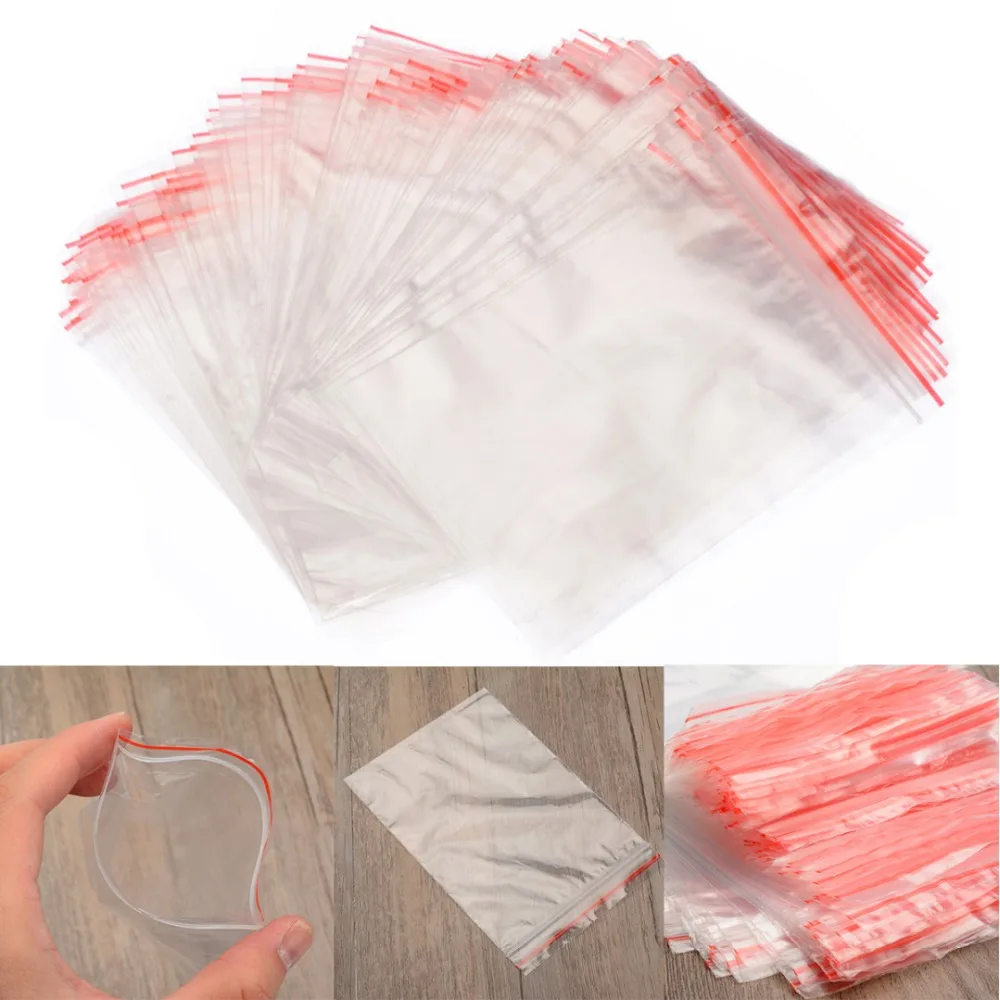 100 шт Многоразовые прозрачные пластиковые пакеты с застежкой-молнией, полиэтиленовые пакеты с застежкой-молнией, многоразовые конфетные пакеты для хранения закусок, 3 размера